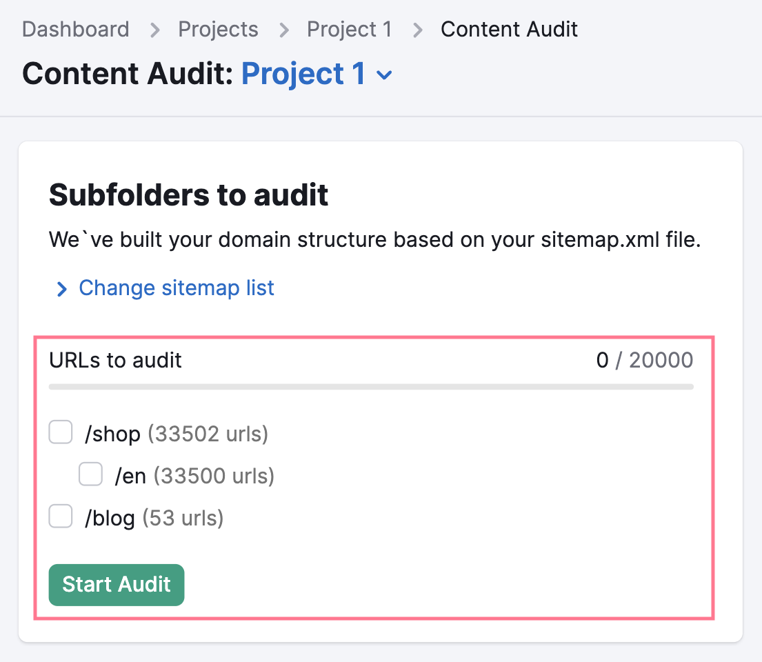 subfolders to audit page
