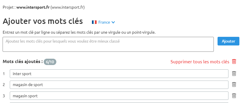 Link building tool semrush ajouter mots clés