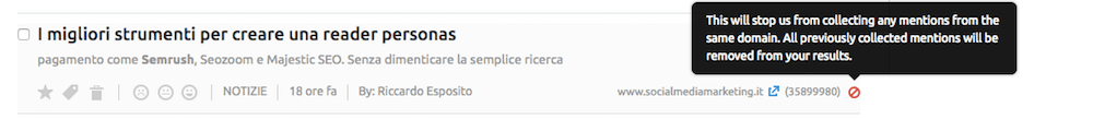 Eliminazione delle fonti delle mention non rilevanti