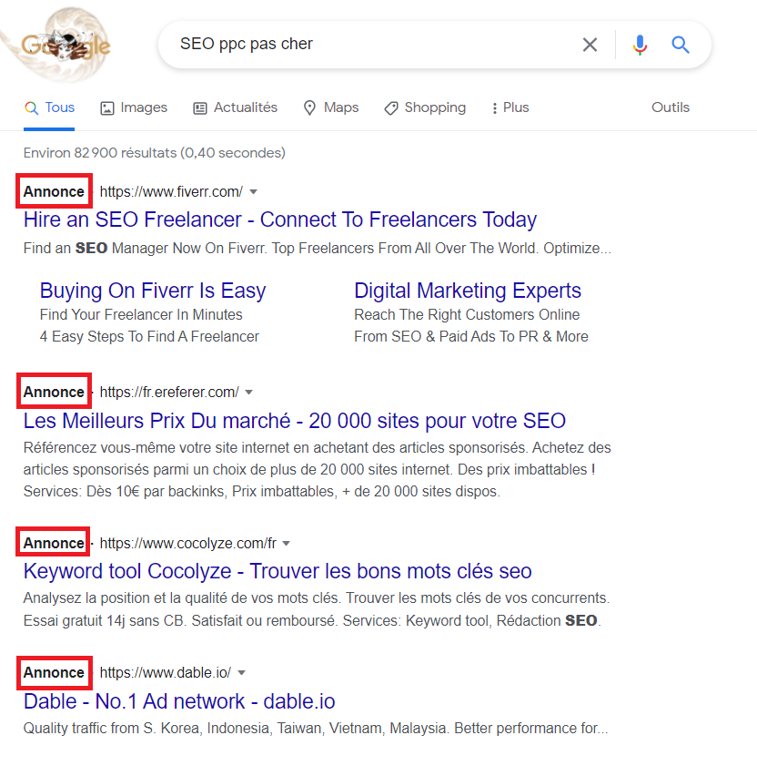 SEO ppc pas cher annonces Google