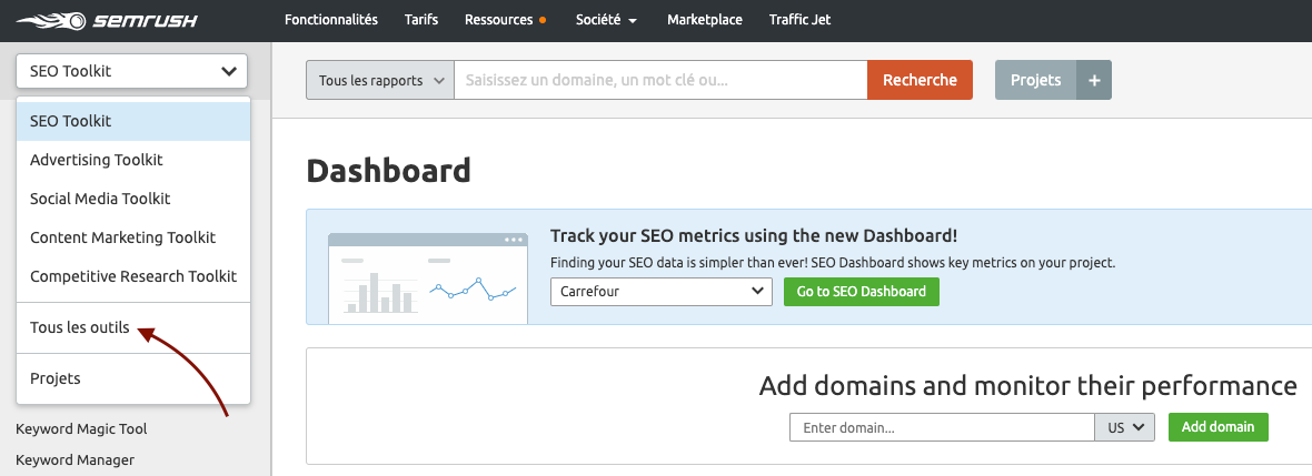 SEMrush tous les outils