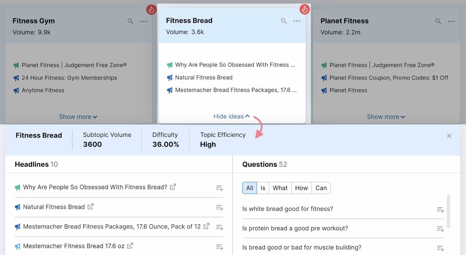 Headlines and questions sections highlighted