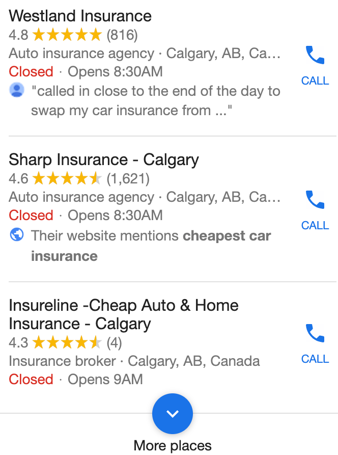 Google local business example from SERPs