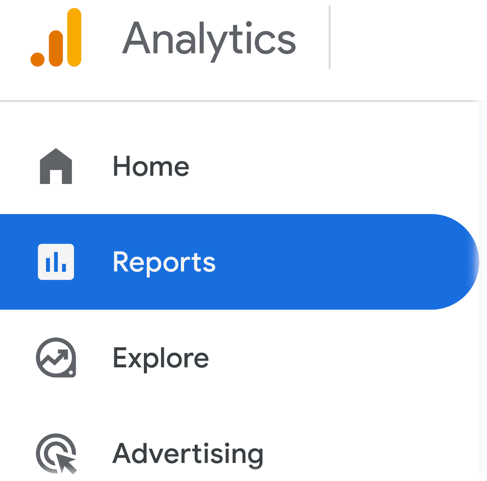 “Reports” selected from Google Analytics menu