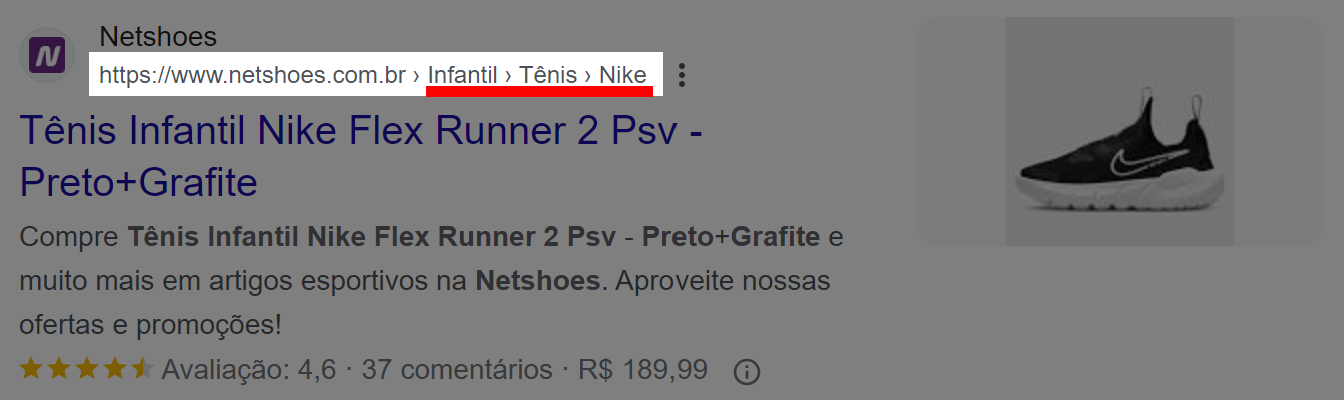 exemplo de breadcrumb na serp