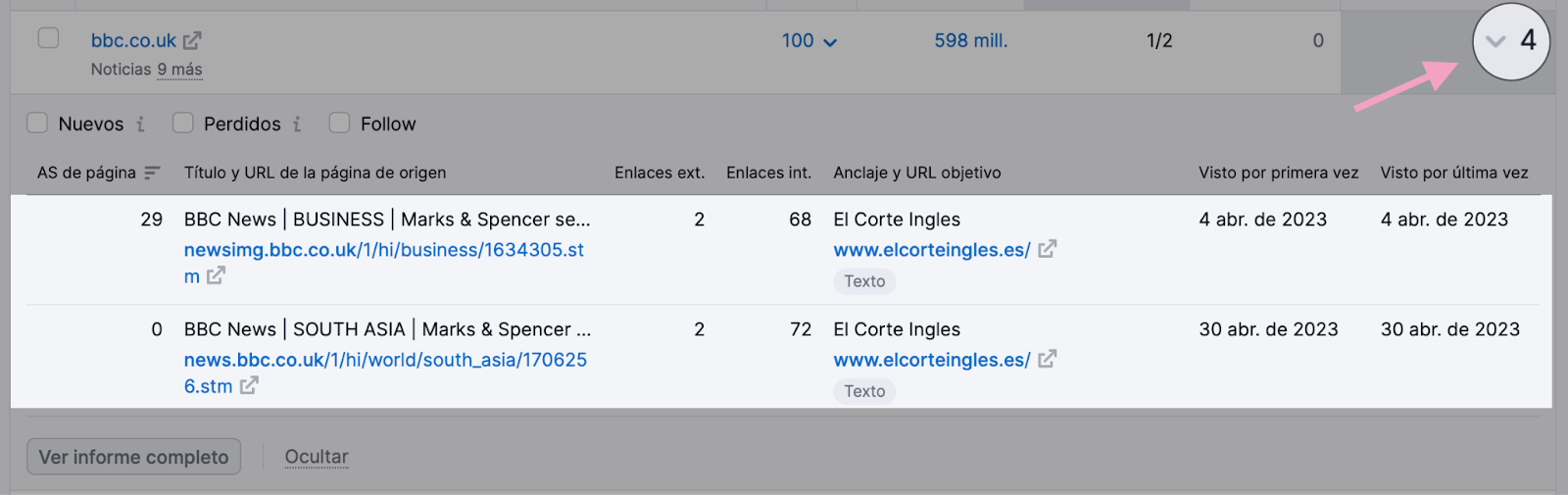 Comprueba qué páginas concretas atrajeron esos backlinks de webs de confianza