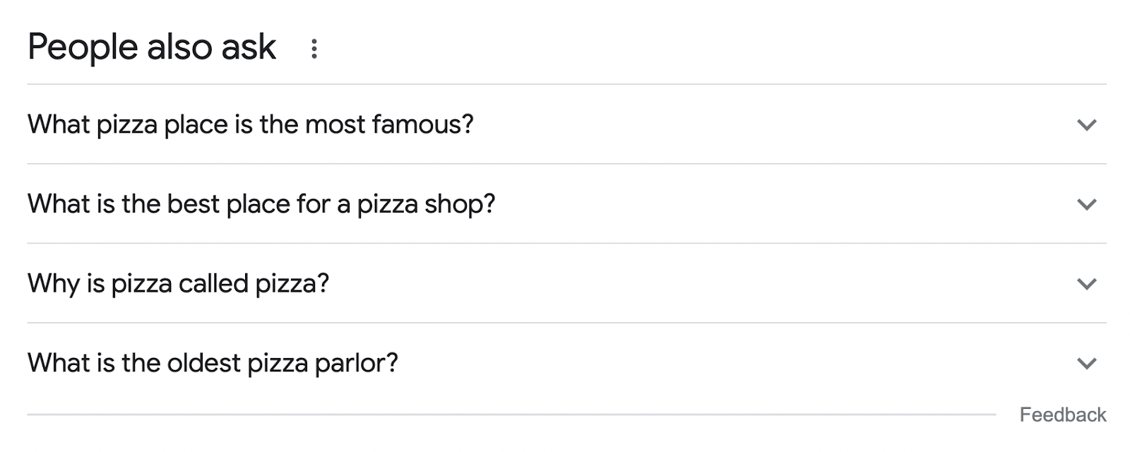 “People also ask” section for “pizza place [your location]” query