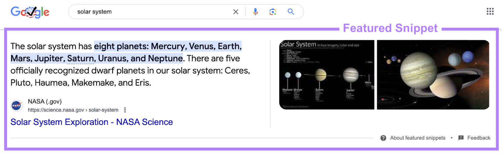 featured snippet example includes images as well