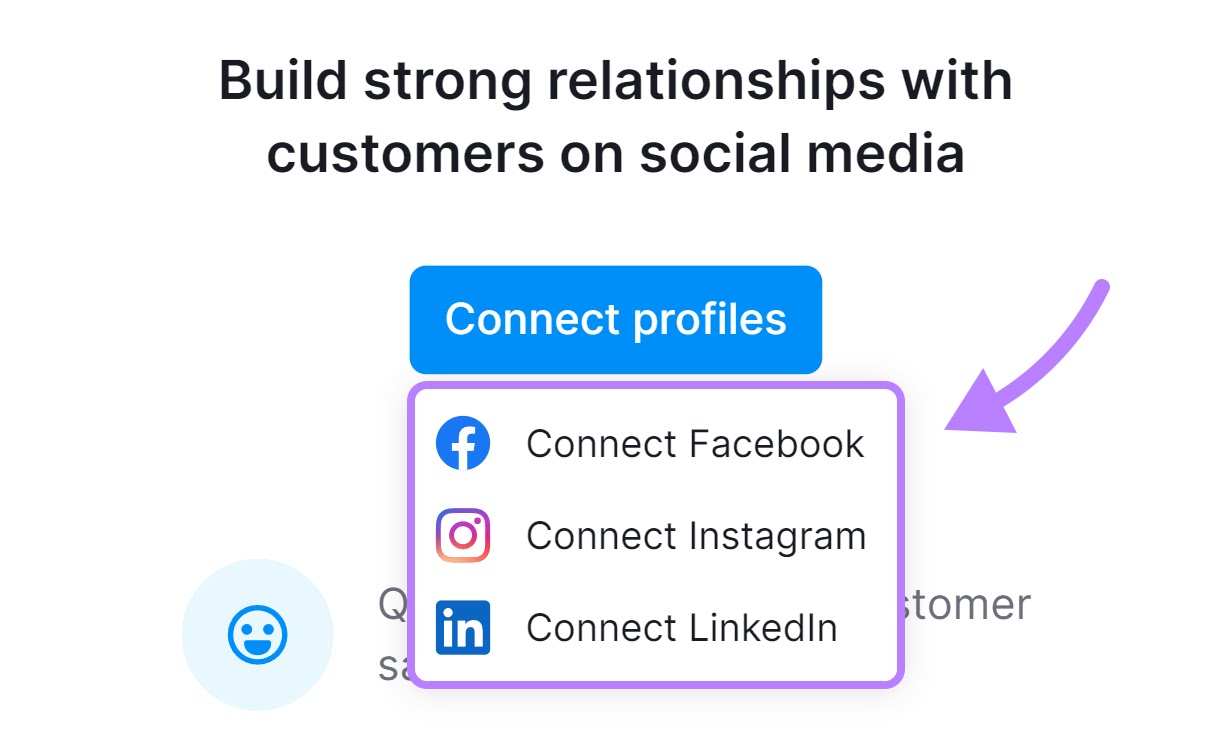 Connect Facebook, Instagram, and/or LinkedIn to Semrush Social