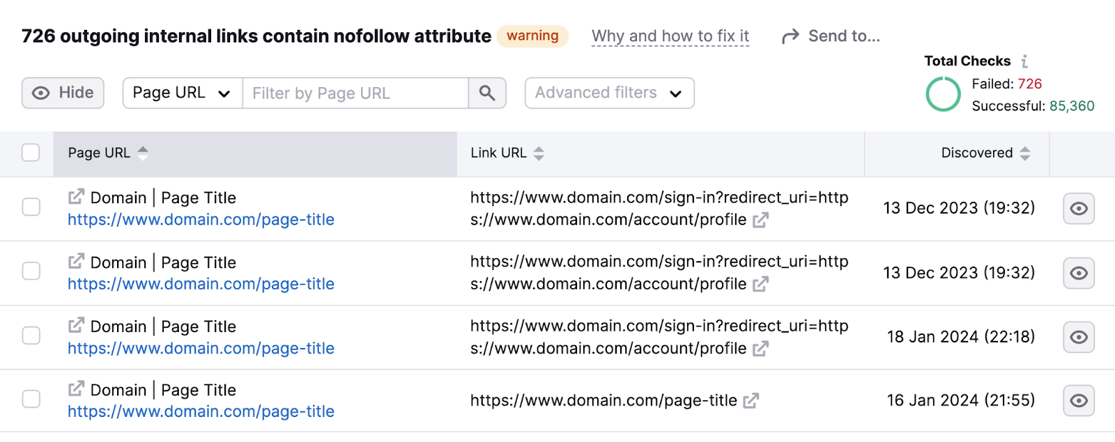 A afloat  database  of pages wherever  nofollow interior   links were found