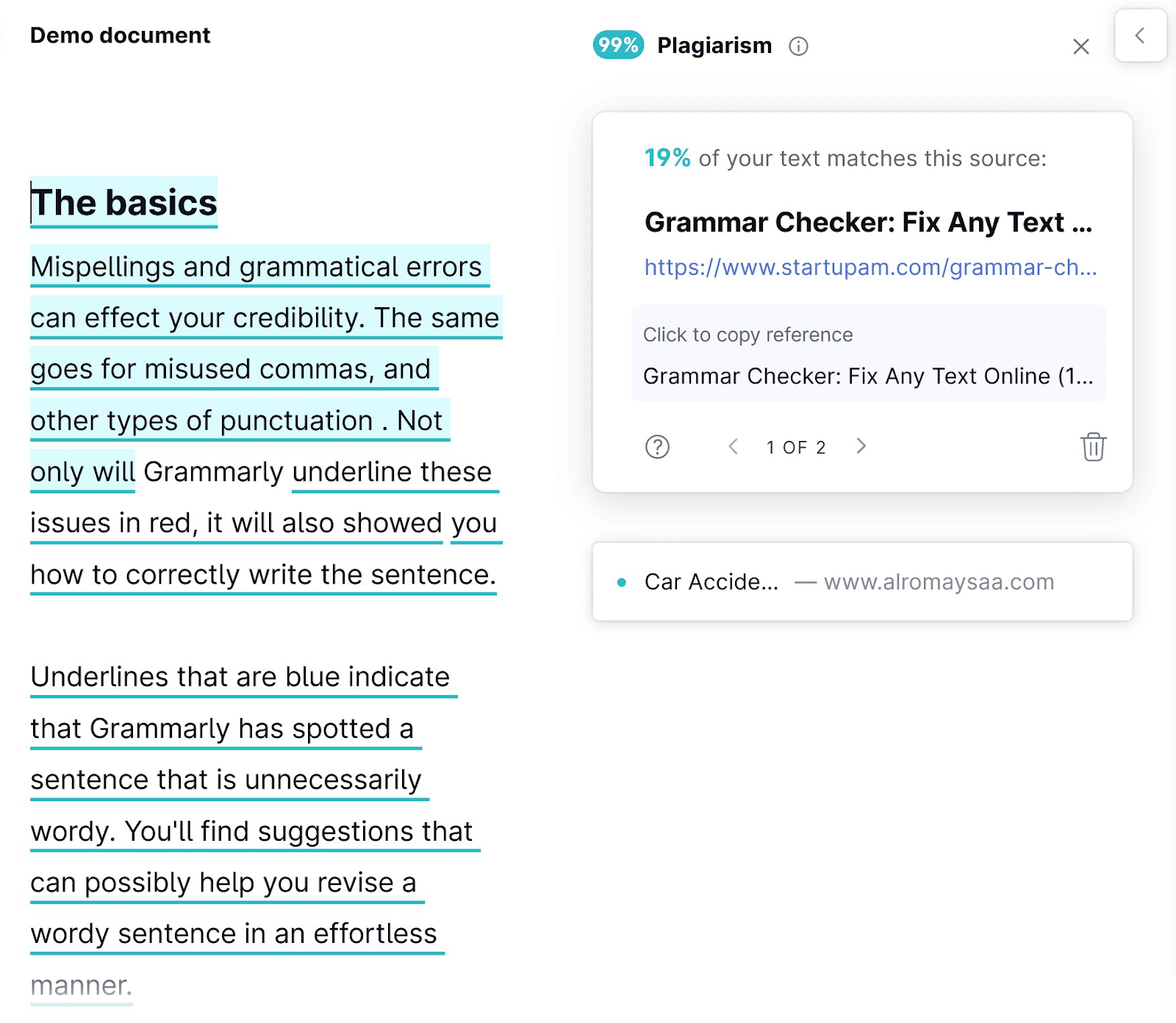 Grammarly’s SEO plagiarism checker