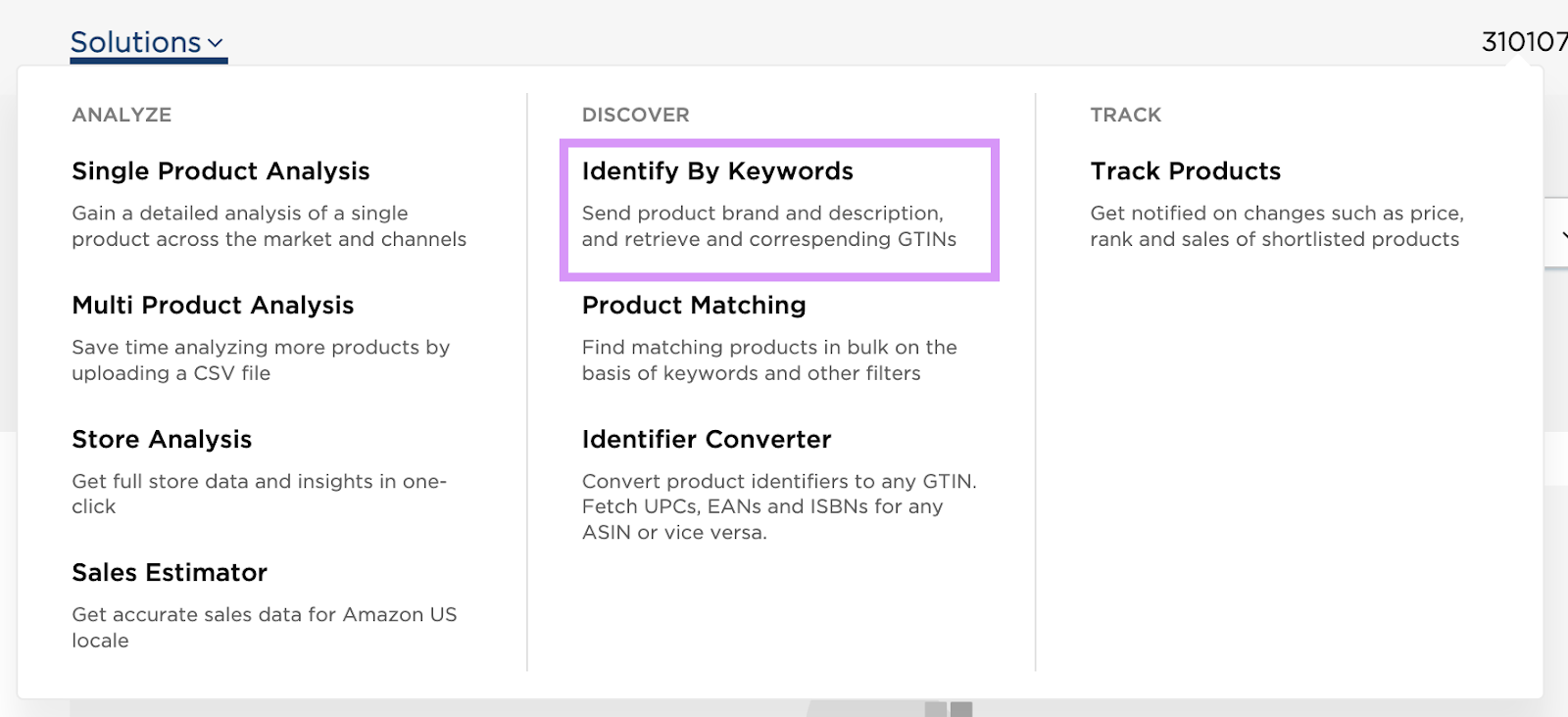 Choosing "Identify By Keywords" in Product Research Pulse