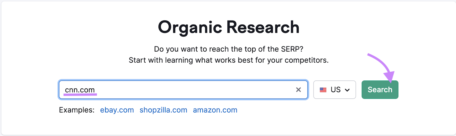 "cnn.com" entered into Organic Research search bar
