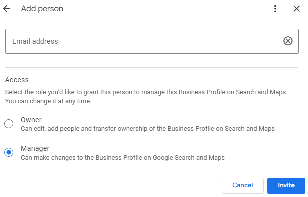 The “People and access” menu in the GBP dashboard