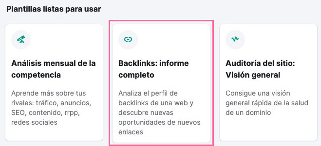 Plantilla para crear un informe de backlinks.