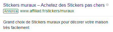 Une annonce classique réalisée sur Google Adwords