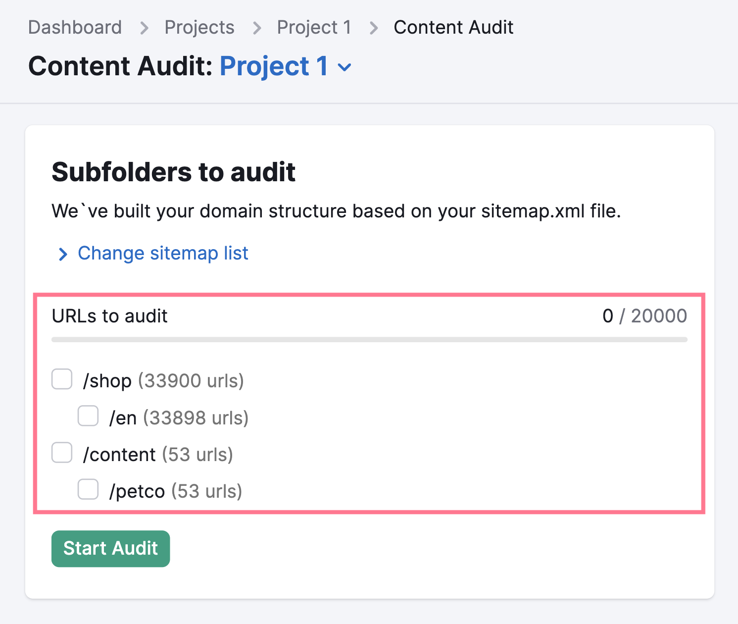 choose which subfolders to audit