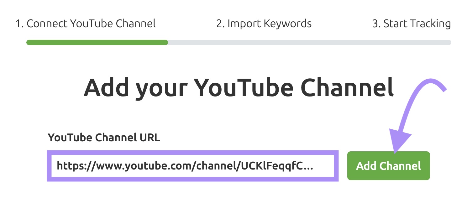"YouTube Channel URL" box in Rank Tracker for YouTube tool