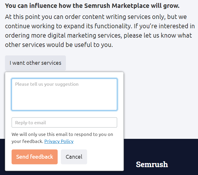 Semrush content marketplace