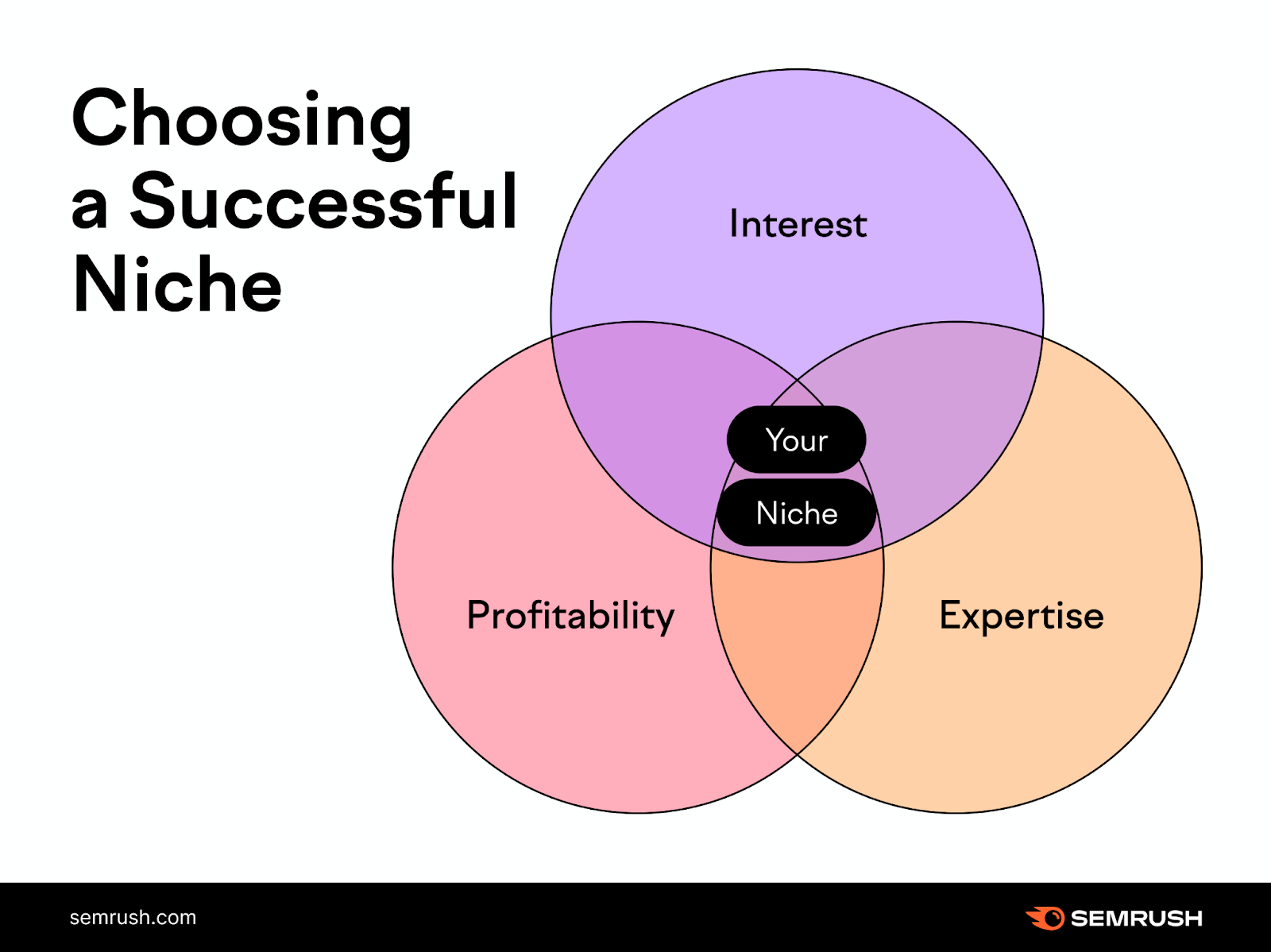 Choosing a successful niche includes considering interest, profitability, and expertise