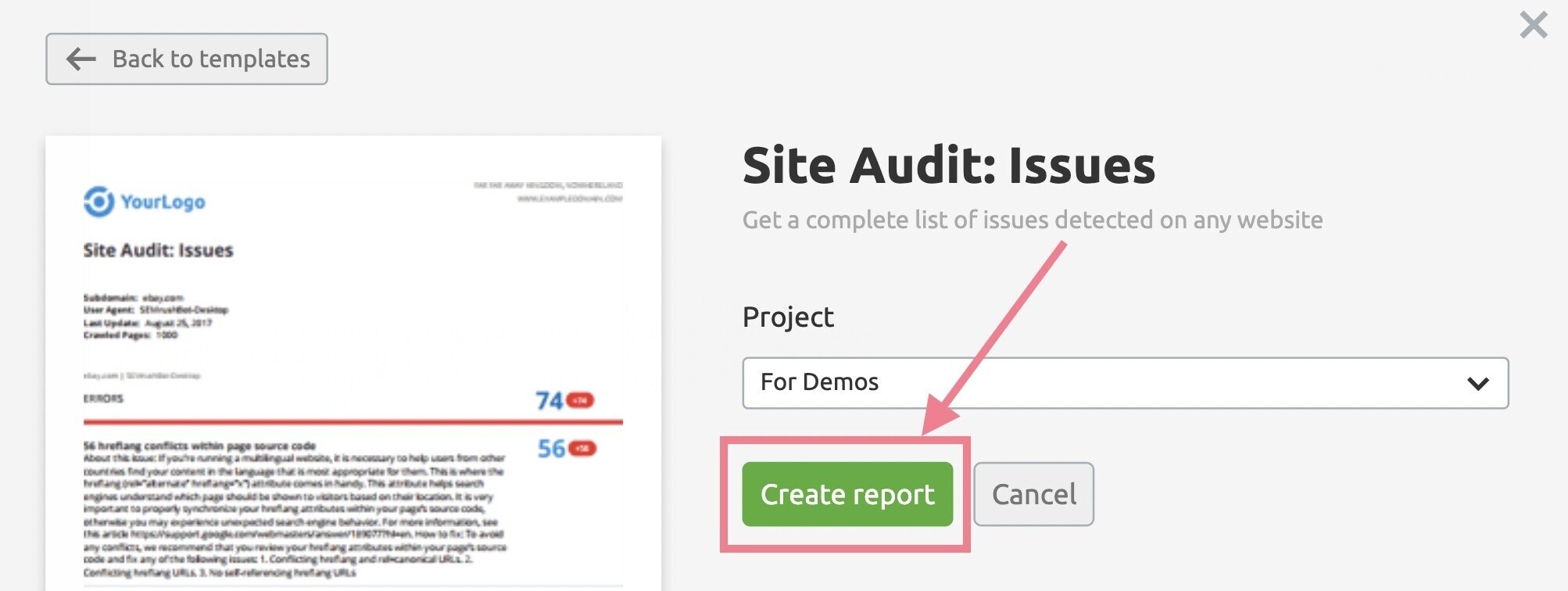 create site audit issues report