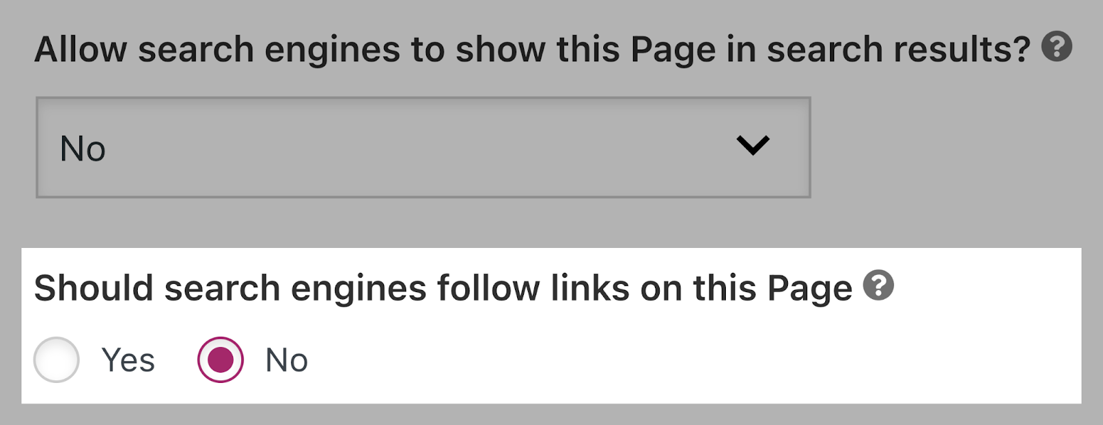 select "No" in "Should search engines follow links on this page?"