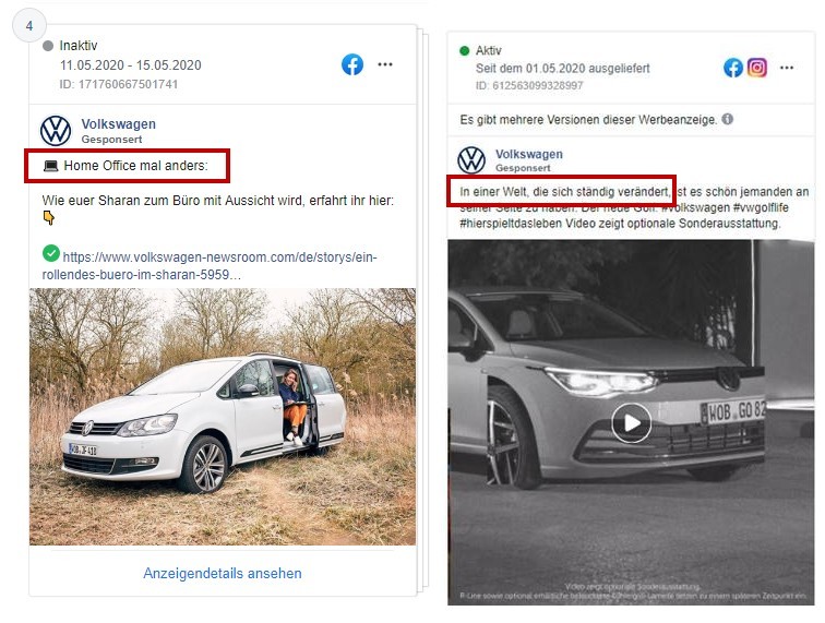 VW-Werbung: Business-Lösungen rückwirkend