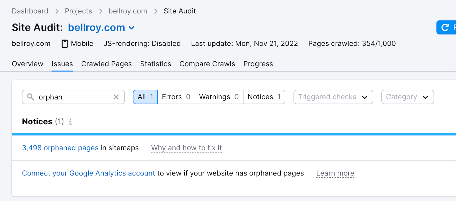 site audit orphaned pages