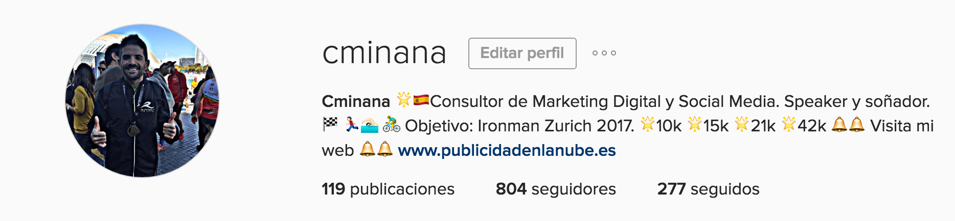 Perfil en Instagram de Carlos Miñana