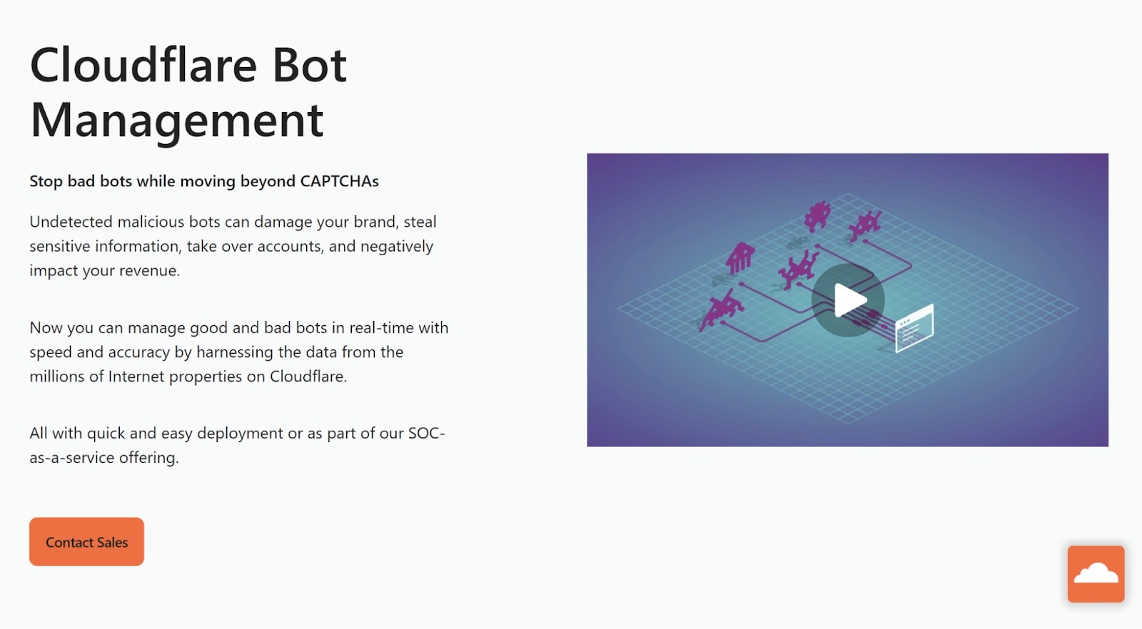 Cloudflare Bot Management homepage
