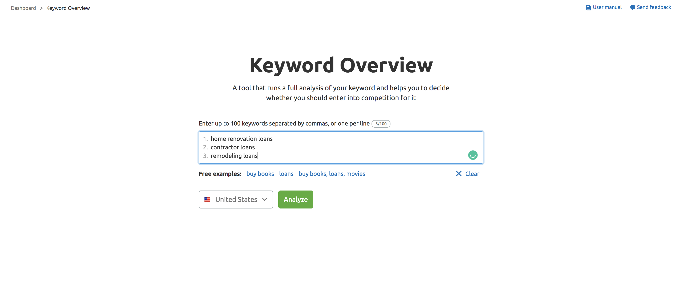 Keyword Overview tool search bar screenshot