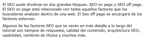 Texto con buena legibilidad seo