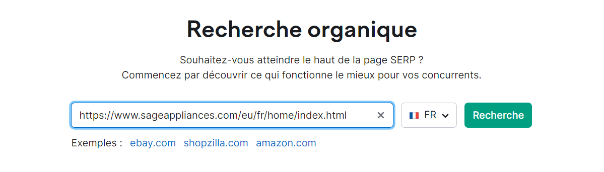 Outil Recherche organique de Semrush, page d'accueil