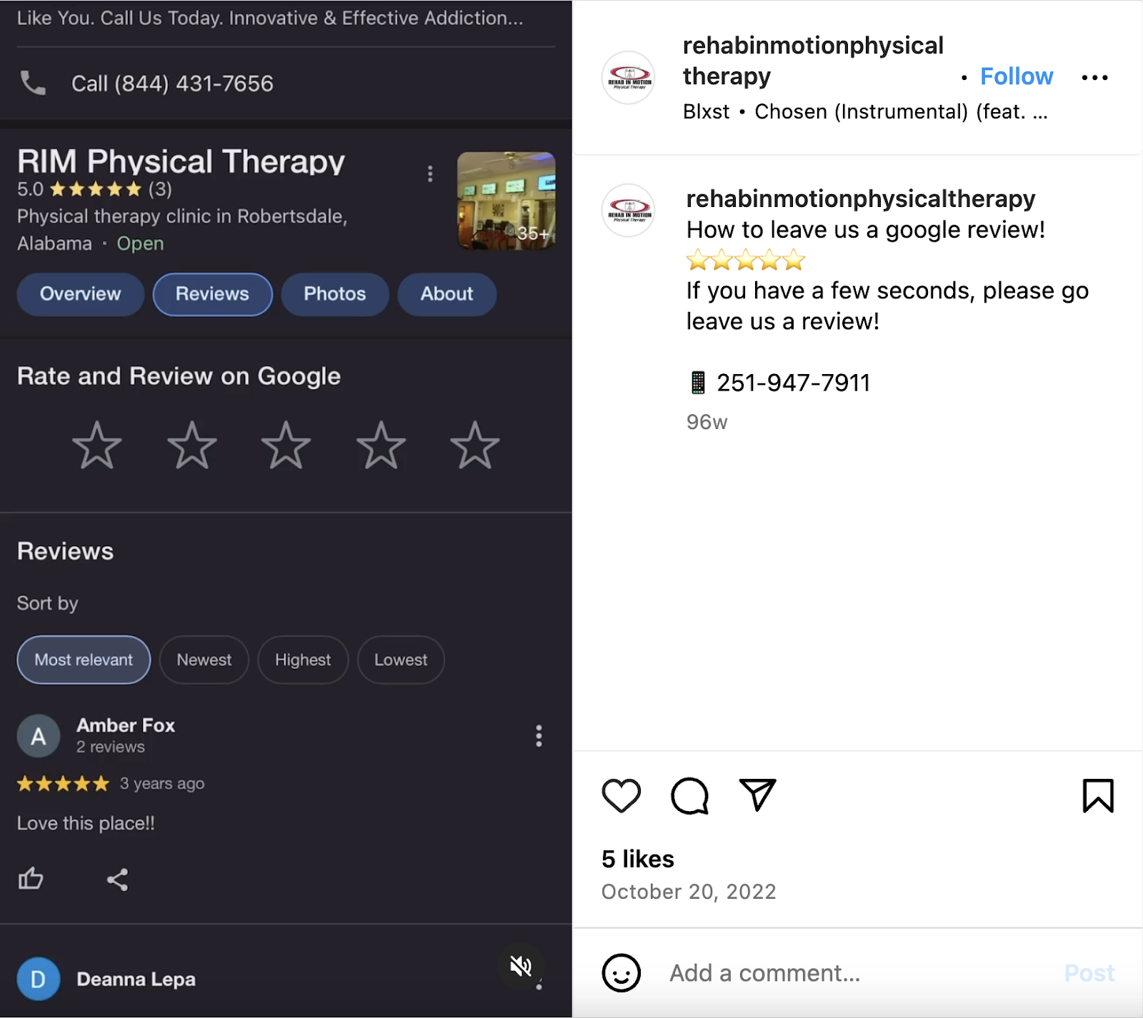 Instagram reel shows how to leave a Google Review