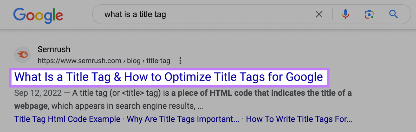A title tag highlighted on Google SERP
