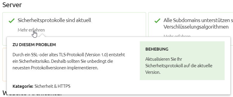 Informationen zu HTTPS-Fehlern und Lösungen im Semrush Site Audit