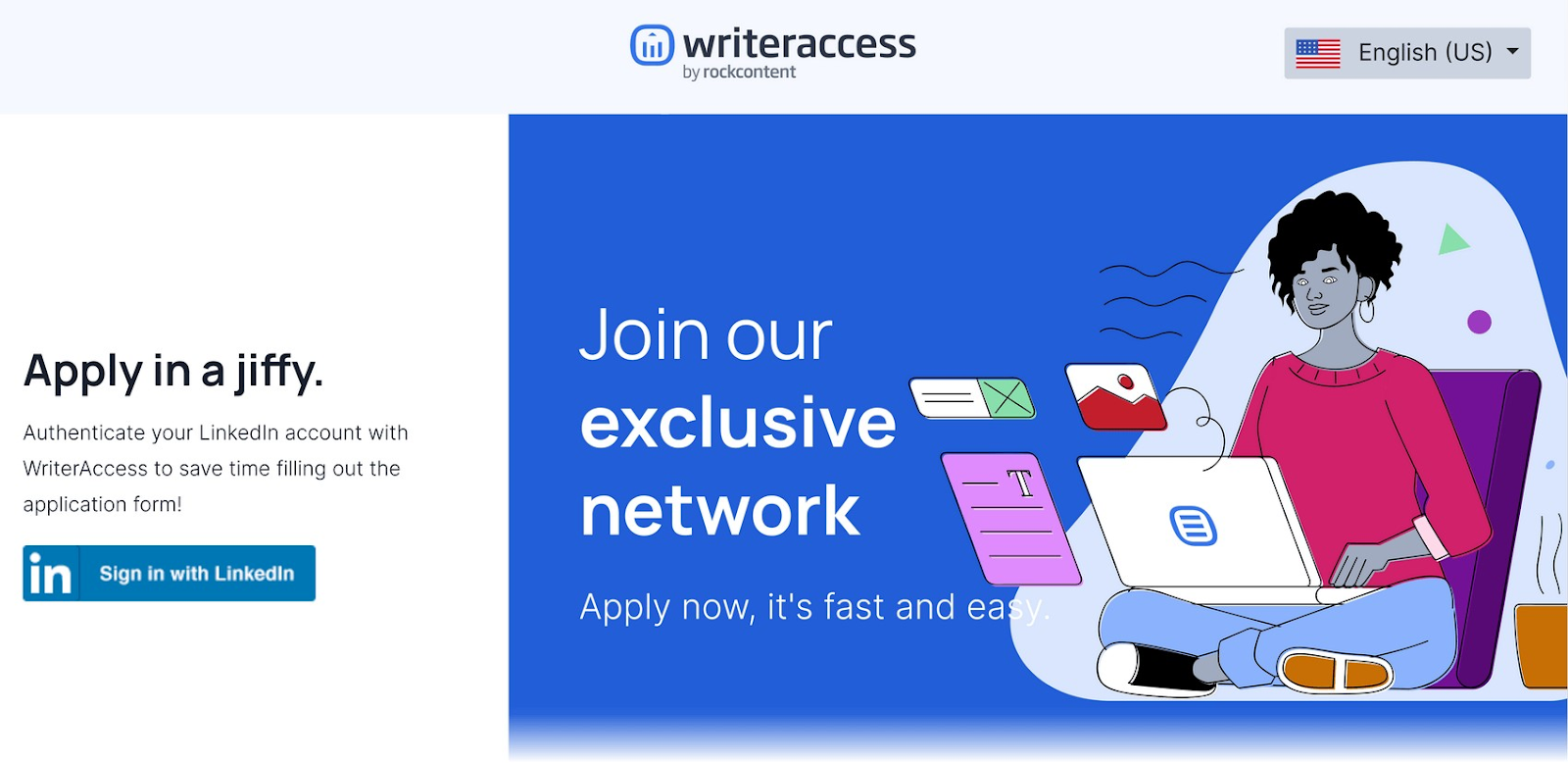 WriterAccess "Apply in a jiffy" page