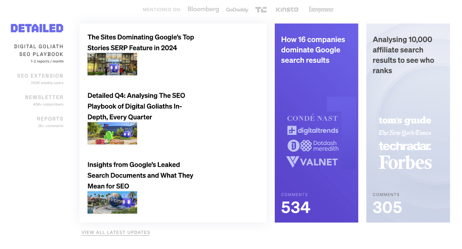 Detailed's SEO blog features articles connected sites dominating Google's apical stories SERP characteristic and insights from Google's leaked hunt documents.