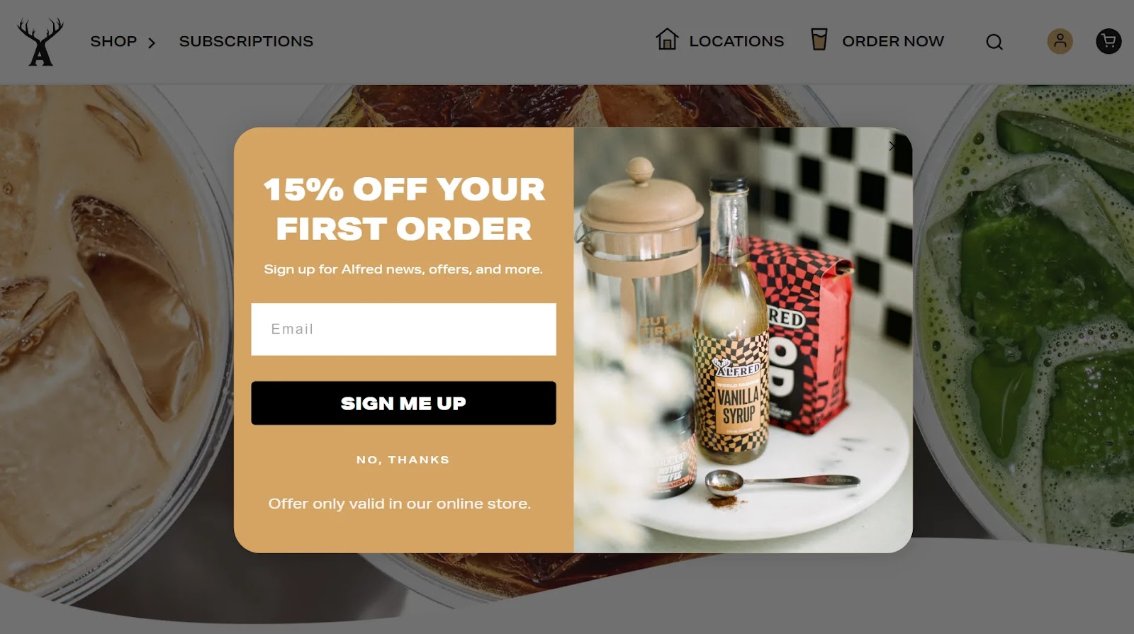 Alfred's discount offer for signing up to email newsletter