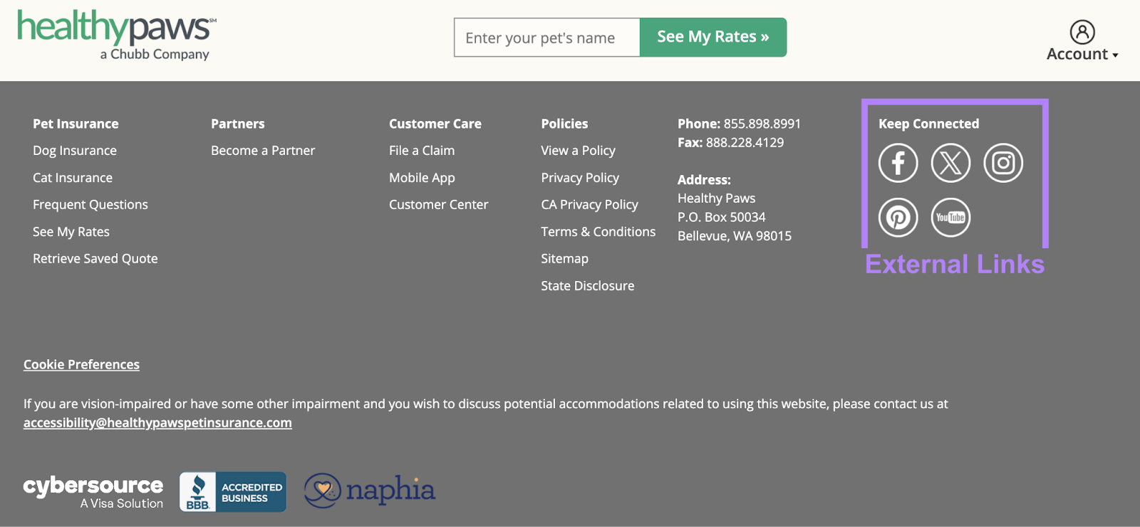 external footer links highlighted which see  societal  media illustration   pages for the company