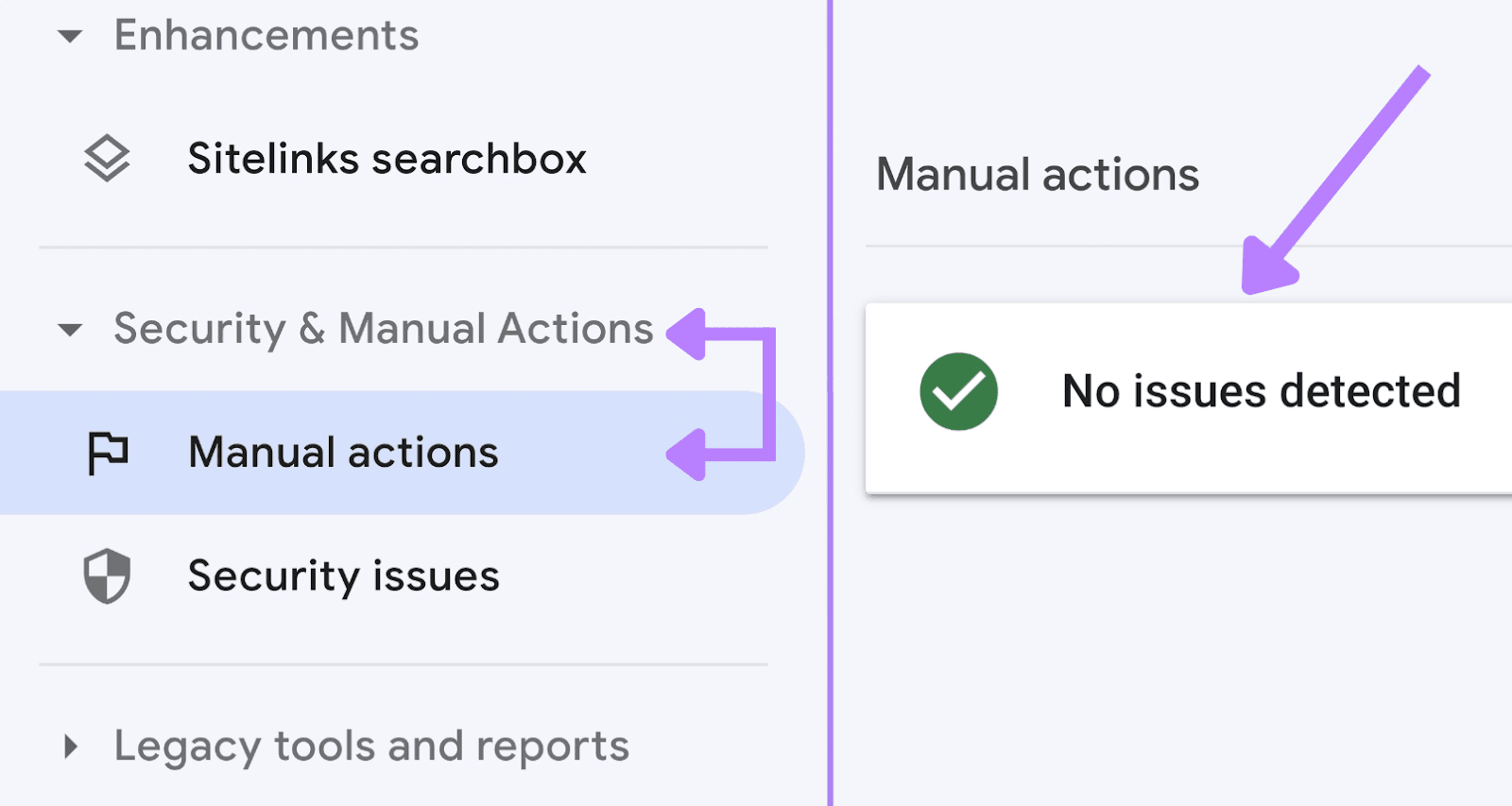 where to find “Manual actions” in Google Search Console menu