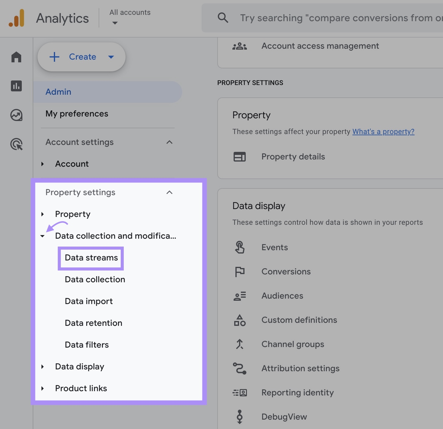 “Property settings" pop-up successful GA4 admin