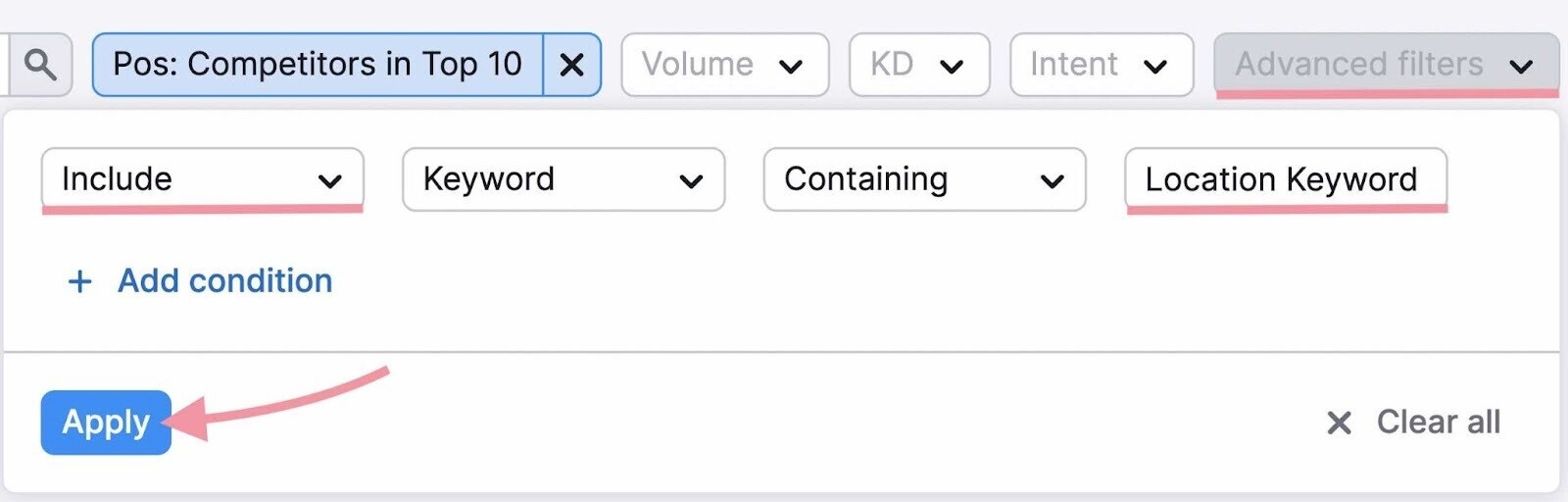 Include keyword containing determination  filter