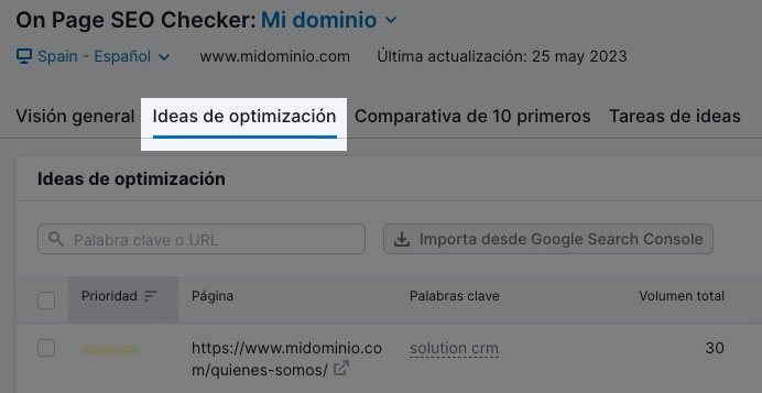 Ideas de optimización On Page SEO Checker