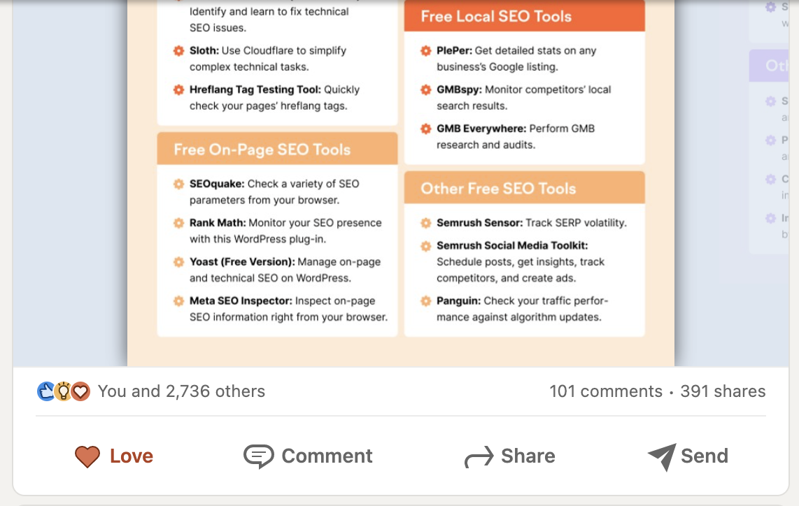 SEO tools LinkedIn post
