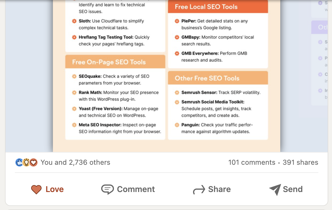 Como conseguir Backlinks de qualidade: 11 estratégias práticas 43 infográfico da semrush no linkedin