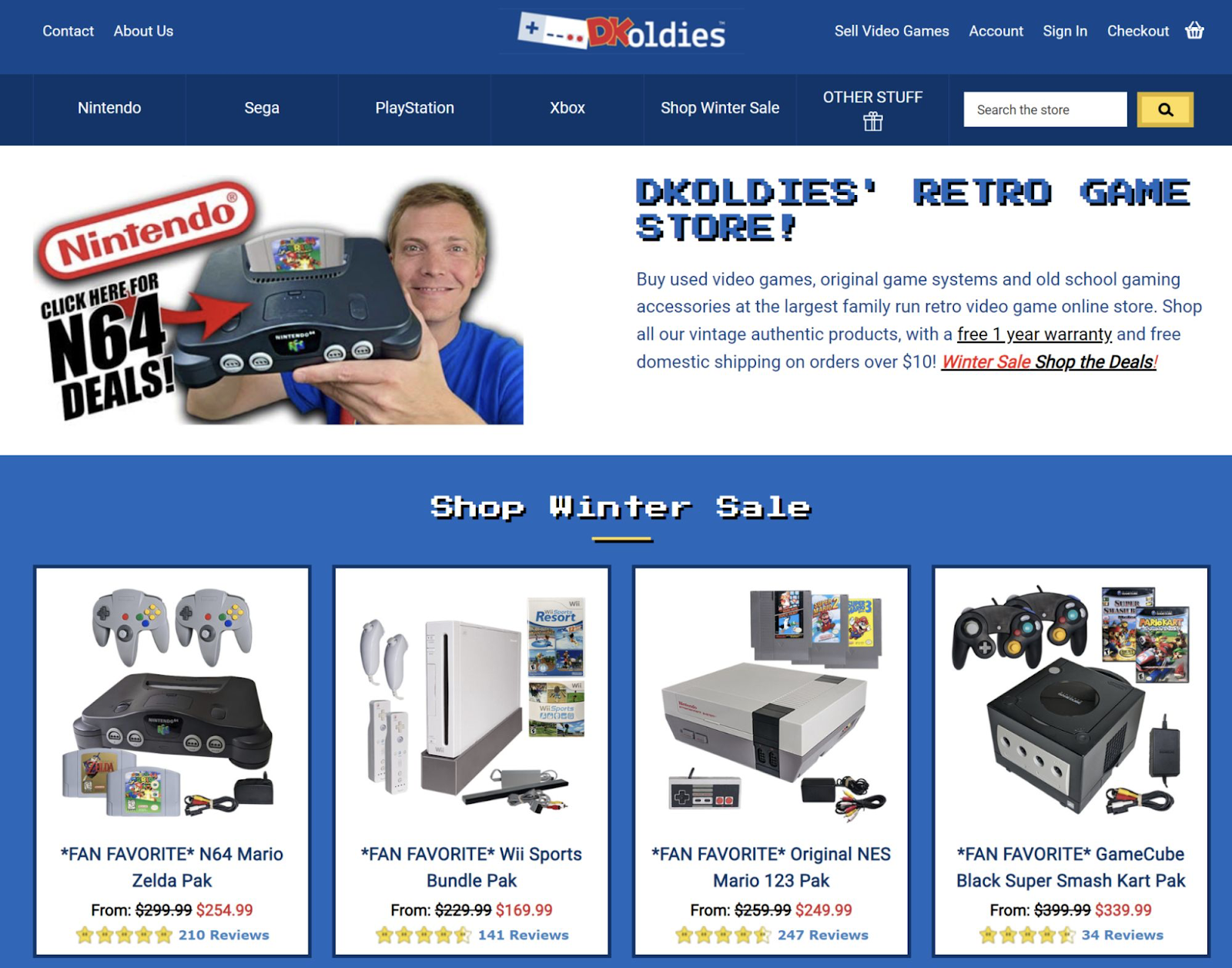 DKOldies's website showing wintertime  merchantability  items section