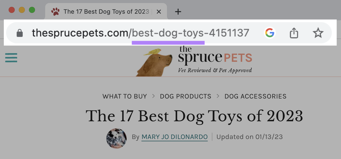 "best--toys" primary keyword included in the URL slug