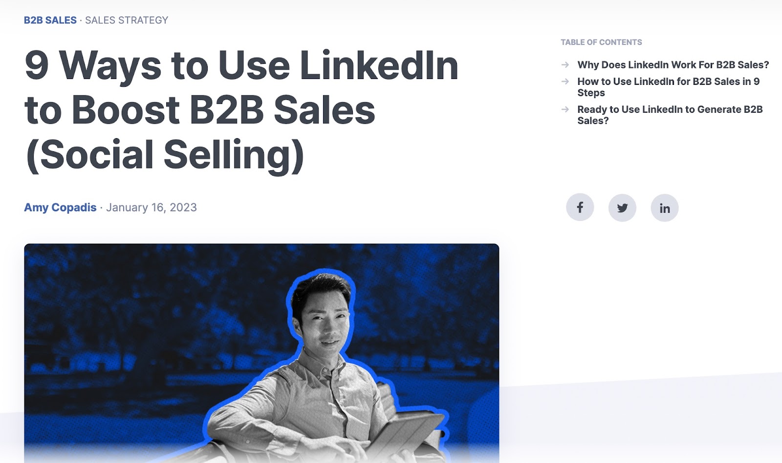 Close's article titled "9 Ways to Use LinkedIn to Boost B2B Sales (Social Selling)"