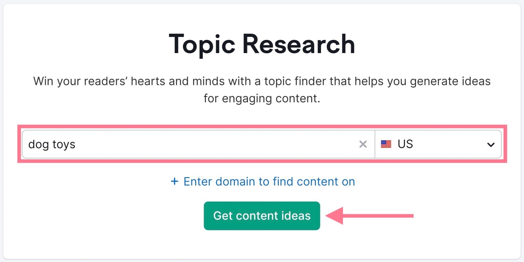 semrush topic research tool enter topic for ideas